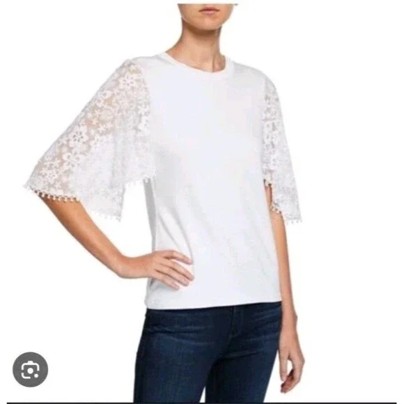 Anthropologie Eli Ari Lace Bell Sleeve Top Blouse White Medium - Picture 1 of 9